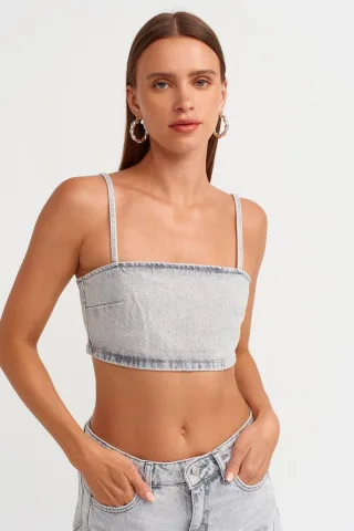 Damen trägerloses Jeans-Crop-Top