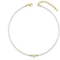 KARMA Perlenkette Halskette Damen Weiß od. Türkis 42 cm Kette (Karabinerverschluss, 1-tlg., verstellbar modern Damenhalskette), Zuchtperle Edelstahl vergoldet Perlen