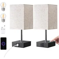 EDISHINE LED Nachttischlampe 2er-Set Schreibtischlampe Touch Dimmbar, Tischleuchten mit USB, LED wechselbar, warmweiß, kleine Tischlampe mit Ladefunktion für Fensterbank, Geschenk