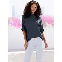 LASCANA Kurzarmshirt mit Stehkragen aus bügelfreier, luftiger Crêpe-Qualität
