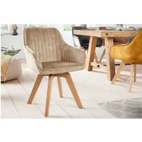 riess-ambiente Polsterstuhl LIVORNO champagner greige – Samt, drehbar, Holz-Beine, mit Armlehne (Einzelartikel, 1 St), mit 180° Drehfunktion und Autoreturn – ideal für Dein Esszimmer