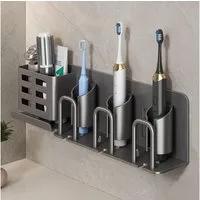 BlingBin Zahnbürstenhalter Elektrischer Zahnbürstenhalter aus Aluminium, Badezimmer-Wandmontage, (1er set, 1-St., 35 * 6,5 * 9,5 cm), Zahnbürstenhalter, Aufbewahrungsregal, Becherhalter (3 Fächer)