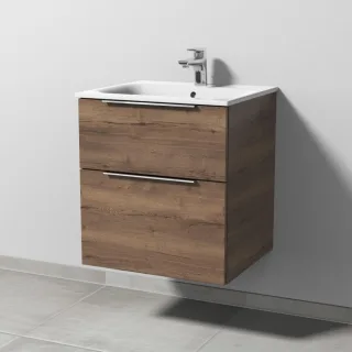 Sanipa 3way Waschtischunterbau zu Geberit Renova Plan Slim Waschtisch mit 2 Auszügen, Eiche-Tabak UM68550