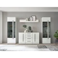 Home affaire Wohnwand Cantara, Anbauwand, Wohnzimmer-Set, in Eiche Evoke, Weiß oder Kaschmir, (Set), enthält zwei Vitrinen, ein Sideboard und ein Wandboard