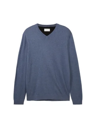 Tom Tailor - Strickpullover mit V-Ausschnitt vintage indigo blue melange - Gr. - XL