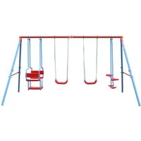 MUWO Schaukelkombination Spielgerüst mit 2 Schaukeln, Schaukelwippe, Gondel, Großes Spielgerüst mit Schaukeln, Schaukelwippe und Gondel