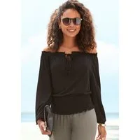 LASCANA Carmenshirt mit 3/4-Ärmeln, Blusenshirt mit Bindeband und Gummizug
