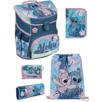 Scooli Schulranzen Campus Fit Disney Stitch Schultasche ab der 1. Klasse (Set, 5-tlg., mit gefüllter Federmappe, Turn- & Geldbeutel), mit Brustgurt, 980 Gramm leicht, 18L Volumen