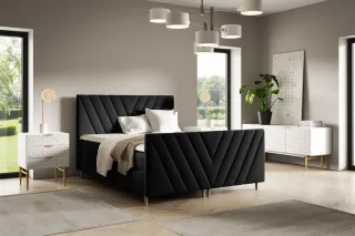 Boxspringbett Schlafzimmerbett CARLITO 200x220cm in Stoff Fresh Schwarz