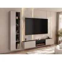 MIRJAN24 Wohnwand Helotis mit Kamin, (2er-Set, TV-Lowboard, Hochvitrine), Realistische LED-Flamme, Griffloses Öffnungssystem