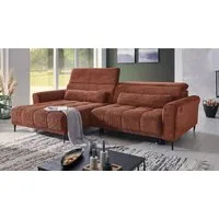 Massivart® Ecksofa Cord 277 cm / Cordsofa LOGAN / Sitztiefenverstellung / Nosagfederung, Kopfteilverstellung · Rücken echt bezogen · 2 Nierenkissen