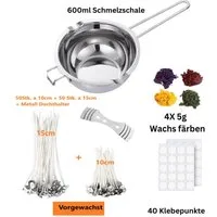 Bienenbiya Duftkerze Kerzen Selber Machen Set, Kerzenherstellung Kit, Wachsschmelztopf (Set, 100 Kerzendochte, 4 Kerzenfarbe, 100 Kerzen Aufkleber, 1 Dochthalter), Candle Making Kit für Erwachsene und Kinder