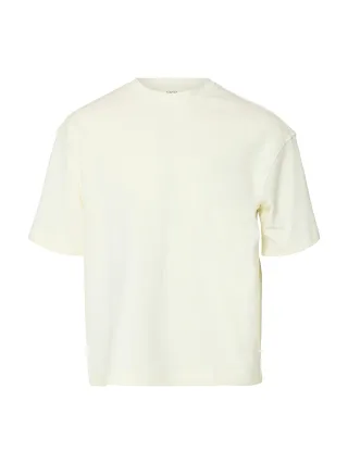 SELECTED MEN - SLHRELAXASPEN INTERLOCK SS O-NECK TEE egret - Gr. - XXL