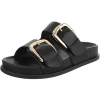 Ital-Design Damen Pantolette mit Schnallen und Fußbett Pantolette (91971031) Flach Pantoletten in Schwarz