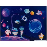 TaraCarpet Kinderteppich Tara Kids Fresh Alien Adventure, rechteckig, Höhe: 5 mm, Kinderzimmer Jugendzimmer Aliens Weltraum Raketen Planeten 080X150 cm