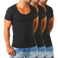 Young & Rich T-Shirt Herren Uni Basic extra tiefer Ausschnitt Unterziehshirt 1315 V-Ausschnitt unifarben kurzarm slim fit