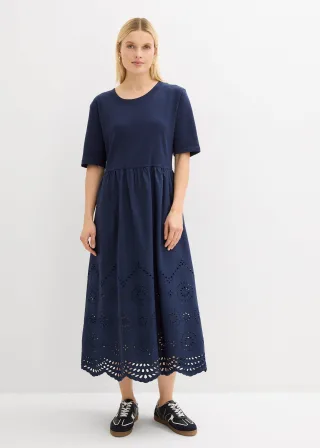bonprix Maxikleid aus reiner Baumwolle, blau, Gr.36/38 (S), Fließendes Maxikleid mit Lochstickerei, 100% Baumwolle (organic)
