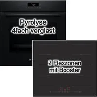 BOSCH Backofen-Set Pyrolyse 3D Heißluft + PKM Induktionskochfeld Flexzonen Slider, Pyrolyse-Selbstreinigung Hydrolyse