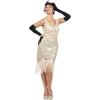 Karneval-Klamotten Kostüm 20er Jahre Charleston Kostüm Damen cremeweiß gold, Flapper Gangsterbraut Frauenkostüm 1920 1930 Kleid Great Gatsby Outfit