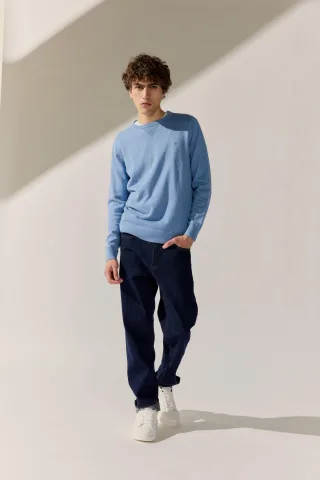 BASEFIELD - NOS Rundhals Pullover steel blue mel. - Gr. - XXL