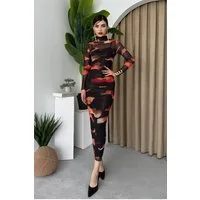WOMAN VISION Abendkleid Gefüttertes Midikleid mit Digitaldruck im Batikmuster