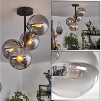 hofstein Deckenleuchte Deckenlampe aus Metall/Glas in Schwarz/Rauchfarben, ohne Leuchtmittel, moderne Leuchte mit Glasschirmen (15cm), 5 x E14, ohne Leuchtmittel