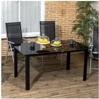 Outsunny Gartentisch Garten Esstisch für 6 Personen, Balkontisch (Partytisch aus Alu, 1-St., Terrassentisch mit Glastischplatte), Schwarz, 150 x 90 x 74 cm