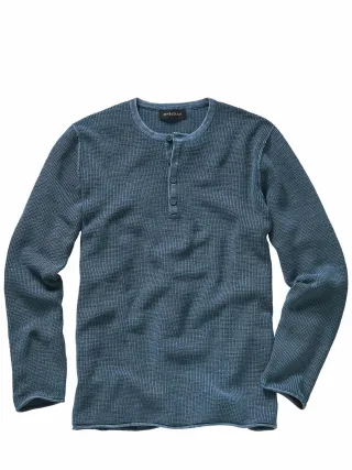 Mey & Edlich Herren Waffle-Knit-Henley Blau 100 % Baumwolle (bio)