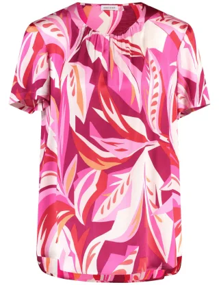 GERRY WEBER Collection - Satinierte Kurzarmbluse mit floralem Dessin rot - Gr. - 38