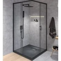 KOLMAN Komplettdusche VIDAR Schwarz & Duschkabine Quadratisch HELA Schwarz 80x80 190 cm, BxT: 80x80 cm, Transparentes Glas