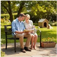 Outsunny Gartenbank 3-Sitzer Sitzbank mit Armlehnen Gusseisen (Bank, 1-St., Stahlbank), Schwarz 127 x 60 x 89 cm
