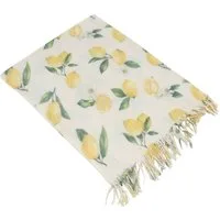 Wohndecke "Lemon" dünne Sommerdecke Kuscheldecke 130x160 cm, Sofadeck Couchdecke, Dekoleidenschaft, beige mit Zitronen-Motiv