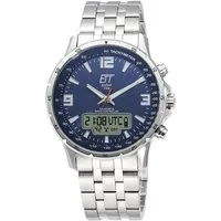 ETT Funk-Multifunktionsuhr Professional WorldTimer EGS-11552-31M, Armbanduhr, Herrenuhr, Stoppfunktion, Datum, Solar, Edelstahlarmband
