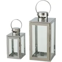 BOLTZE Kerzenlaterne Caruso 2er Set, Silber Windlicht Kerzenhalter Skandinavisches Design