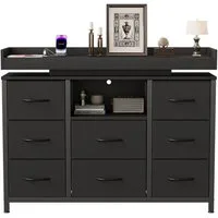 FUROKOY TV-Schrank Kommode mit 8 Schubladen aus Stoff (Fernsehschrank Sideboard Metallgestell, Industrie-Design) für Schlafzimmer Wohnzimmer Flur, 108 x 30 x 82cm