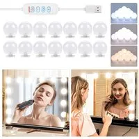 TUWENA LED-Lichtspiegel 3 Farben LED Spiegelleuchte, 9 Helligkeiten Dimmbar Schminklicht (14-St), Schminklicht Spiegellampe, Schminktisch Leuchte mit USB Kabel