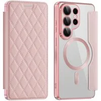 Wigento Handyhülle Für Samsung Galaxy S26 Ultra Kunstleder MagSafe RFID Hülle Rosa, Magsafe Kunstleder Schutzhülle mit RFID-Schutz und Ständer