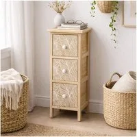 HTI-Living Kommode Kommode Melia schmal 3 Schubladen Blätter-Design Artisaneiche-Weiß (Stück, 1 St., 1 Kommode)