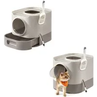 FEANDREA Katzentoilette Katzenklo 1 er / 2er Set, XXL, mit Deckel, ausziehbares Tablett, Schaufel, Bürste