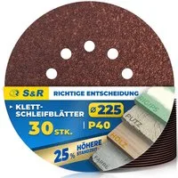 S&R Schleifpapier S&R Schleifpapier 225mm Klett P40, 10 Loch, Schleifgiraffe, 30-tlg, (Set, 10 St), für Exzenterschleifer & Langhalsschleifer für Wand, Decke, Gipskarton