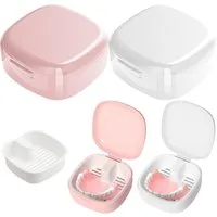 Diwzbyn Zahndose Zahnersatzbox 2er Set mit Filterkorb, Reinigung & Aufbewahrung, Für Zahnprothesen, Zahnspangen & Retainer, Abnehmbarer Korb, Clipbox