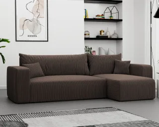 Ecksofa mit Schlaffunktion Sofa LUNA Stoff Poso Dunkelbraun Ottomane Rechts