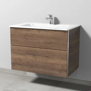 Sanipa 3way Glas-Set Glas-Waschtisch und Unterbau mit 2 Auszügen, Eiche-Tabak BR20250