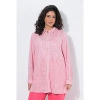 Ulla Popken Satinbluse Bluse Leinenmix Patchmuster Hemdkragen Langarm