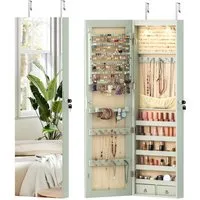 COSTWAY Schmuckschrank mit LED & Spiegel abschließbar, Wandspiegel hängend