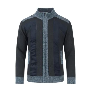 Herren Strickjacke mit Reißverschluss Stehkragen Cardigan Grobstrick Gefüttert Pullover für den Winter Navy
