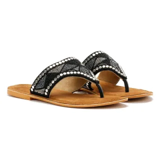 Tower Footwear Wide Vamp Toepost Damen Schwarze Sandalen