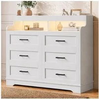 ADWOLT Sideboard LED Kommode mit 6 Schubladen 110 x 40 x 99 cm (Set, 1 St., viel Stauraum), Weiß Moderner Schubladenschrank für Wohnzimmer Schlafzimmer