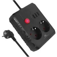 Maclean 2 Steckdosen 2500W 3xUSB Mehrfachsteckdose 2-fach (Kabellänge 3 m), 110-240V AC 50/60Hz, 2,1A max 2500W