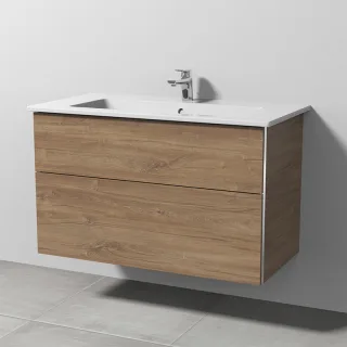 Sanipa 3way Keramik-Set Venticello Keramik-Waschtisch und Unterbau mit 2 Auszügen, Eiche-Kansas BR32459